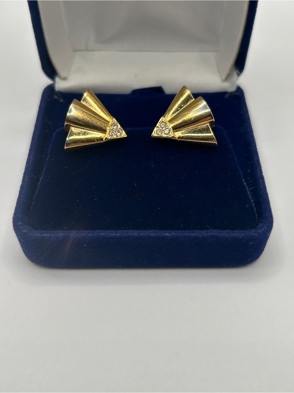 Vintage Monet Gold Art Deco Crystal Accent Clip Earrings​​
